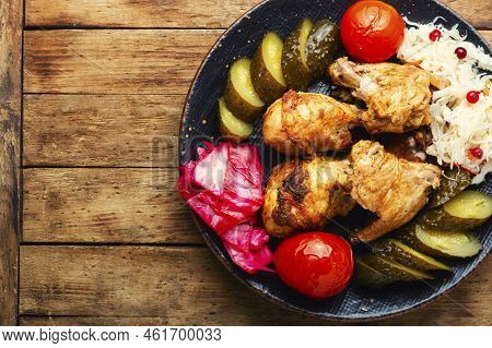 Tasty Baked Chicken And Pickles.