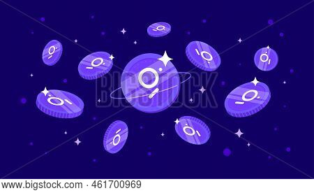 The Graph (grt) Coins Falling From The Sky. Grt Cryptocurrency Concept Banner Background.