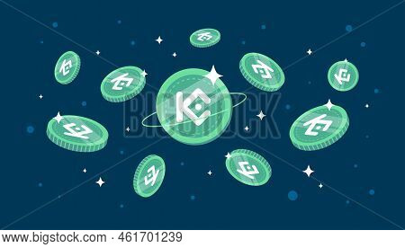 Kucoin Token (kcs) Coins Falling From The Sky. Kcs Cryptocurrency Concept Banner Background.