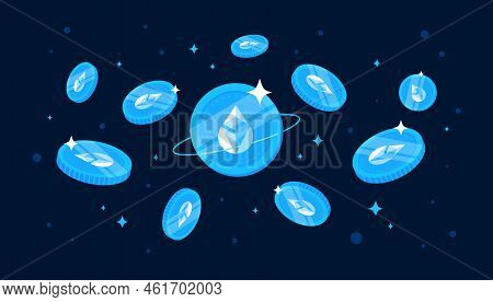 Lido Steth (steth) Coins Falling From The Sky. Steth Cryptocurrency Concept Banner Background.