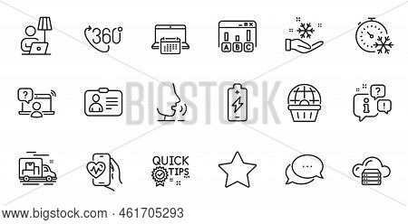 Outline Set Of Freezing Timer, Survey Results And 360 Degree Line Icons For Web Application. Talk, I