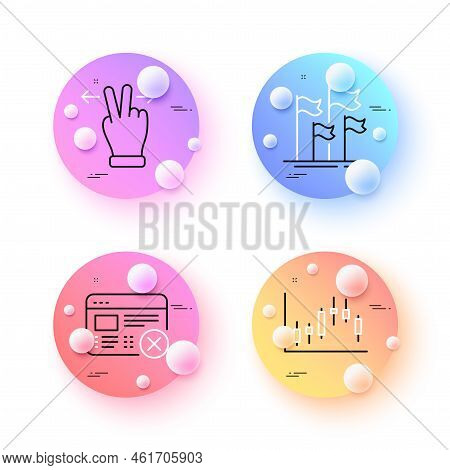 Reject Web, Candlestick Graph And Flags Minimal Line Icons. 3d Spheres Or Balls Buttons. Touchscreen