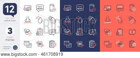 Set Of Candlestick Chart, Fake News And Water Drop Line Icons. Include Ab Testing, Fingerprint, Seo 
