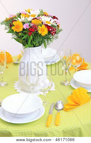 Beautiful table setting for breakfast