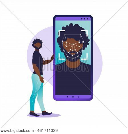 Face Id, Face Recognition System. Facial Biometric Identification System Scanning On Smartphone. Fac