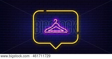 Neon Light Speech Bubble. Cloakroom Line Icon. Hanger Wardrobe Sign. Clothes Service Symbol. Neon Li