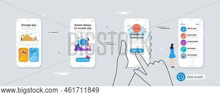 Seo Phone, Mountain Flag And Quiz Test Line Icons For Website, Printing. Phone Ui Interface. Collect