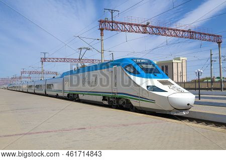 Bukhara, Uzbekistan - September 11, 2022: Talgo 250 