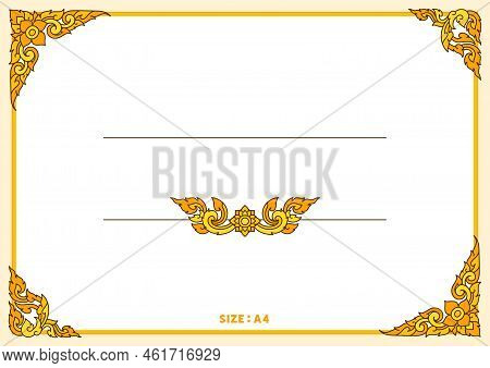 Thai Pattern Filigree Decoration Border Yellow Flower Frame A4 Template Vector Illustration