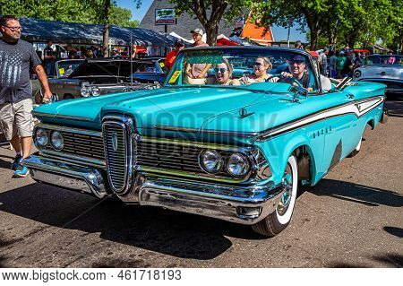Falcon Heights, Mn - June 18, 2022: High Perspective Front Corner View Of A 1959 Edsel Corsair Conve