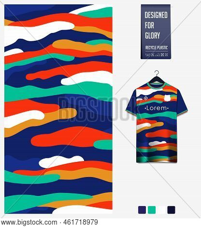 Soccer Jersey Pattern Design. Fluid Pattern On Colorful Background For Soccer Kit, Football Kit, Bic