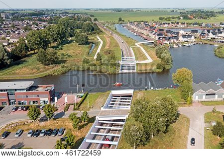 Aerial From Houkesloot Aquaduct Near Sneek In Friesland The Netherlands