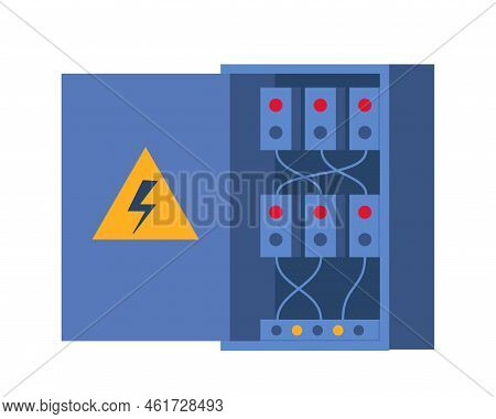 Electrical Panel With Switches, Fuse, Contactor, Wire, Automatic Circuit Breaker. Stainless Steel Sw