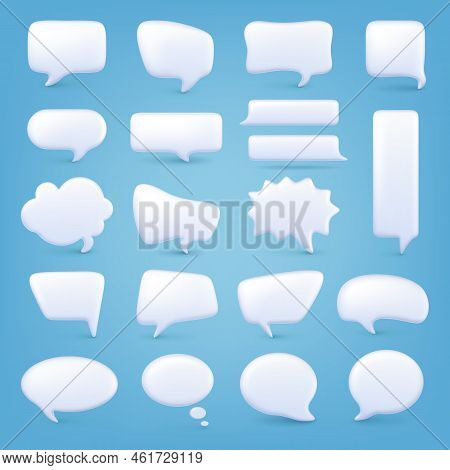 White Bubble Shapes 3d. Different Message Balloons And Squares. Dialogue Speech Bubbles Empty Templa