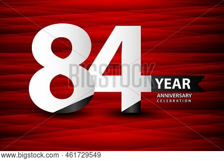 84 Year Anniversary Celebration Logo Vector On Red Background, 84 Number Design, 84th Birthday Logo,