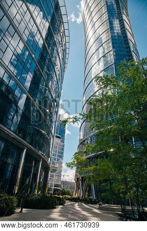 Warsaw, Poland - June 22, 2022: Business Center. Downtown View. Neomodern Architecture. Street Place