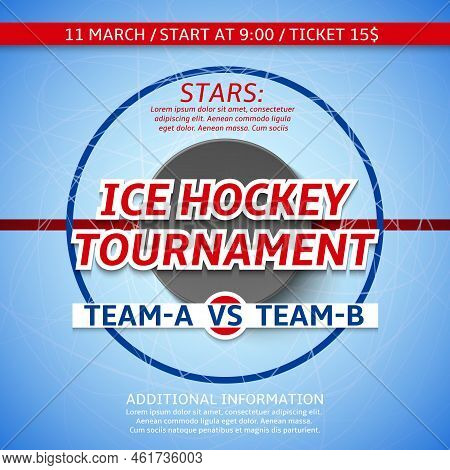 Realistic Ice Hockey Poster. Sport Championship Advertising, Sport Event, Winter Team Game Invitatio