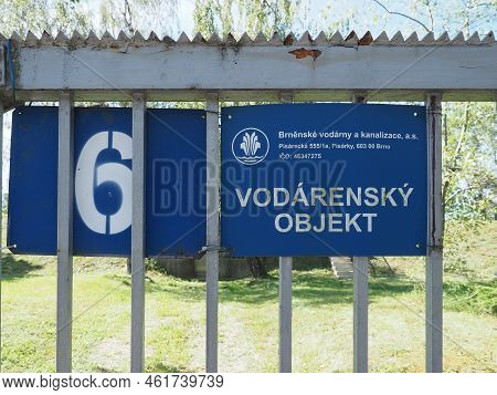 Brno, Czech Republic - Circa September 2022: Vodarensky Objekt Translation Water Supply Facility Sig