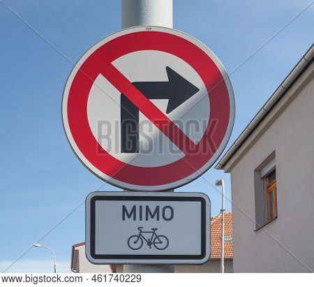 Regulatory Signs, No Right Turn Except Bikes Traffic Sign. Mimo Translation Except