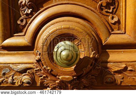 European Vintage Old Metal Wrought Iron Door Knocker. Design Detail. Paris.