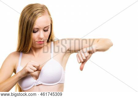Woman Dissatisfied With Size Of Bra Breasts