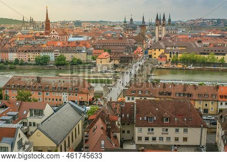 Wurzburg Old Main Bridge, Alte Mainbrucke, At Evening, Franconia Germany
