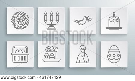Set Line Basket With Easter Eggs, Candelabrum Candlesticks, Easter Cake, Jesus Christ, Peace Dove Ol