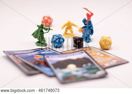 Role Play Game Figures Dices And Cards