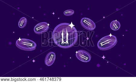 Illuvium (ilv) Coins Falling From The Sky. Ilv Cryptocurrency Concept Banner Background.