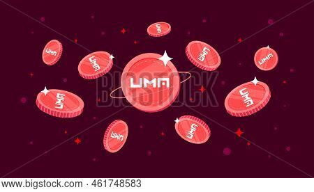 Uma Coins Falling From The Sky. Uma Cryptocurrency Concept Banner Background.