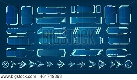Tech Ui Frames. Cyber Website Goods, Futuristic Concepts Hi-tech Elements, Hud Panels And Arrows, Te