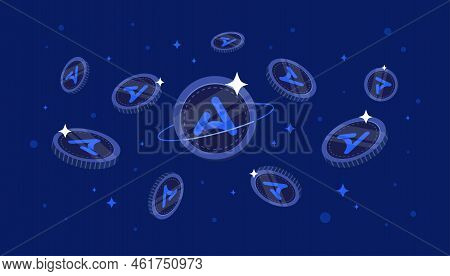 Ardana (dana) Coins Falling From The Sky. Dana Cryptocurrency Concept Banner Background.