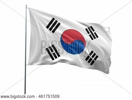 Korea Waving Flag, 3d Flag Illustration, Korea National Flag With A White Isolated Background