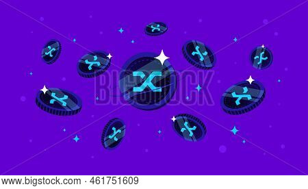 Synthetix (snx) Coins Falling From The Sky. Snx Cryptocurrency Concept Banner Background.
