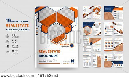 16 Page Real Estate Brochure Modern Business Corporate Company Profile Interiors, Marketing, Print, 
