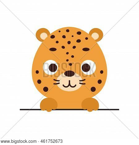 Cute Little Cheetah Head On White Background. Cartoon Animal Character For Kids T-shirts, Nursery De
