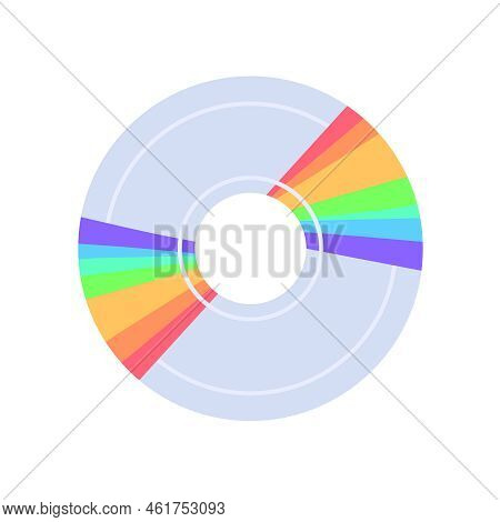 Hand-drawn Cute Isolated Clipart Illustration Of Y2k Old Cd Dvd Disc. 90s Compact Disc With Rainbow 