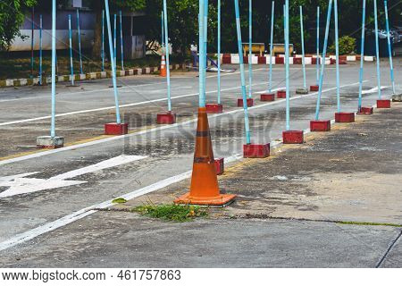 Driving Test And Training Area With Simulate Test For Driving License. Driving School Practice Traff