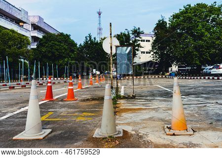 Driving Test And Training Area With Simulate Test For Driving License. Driving School Practice Traff