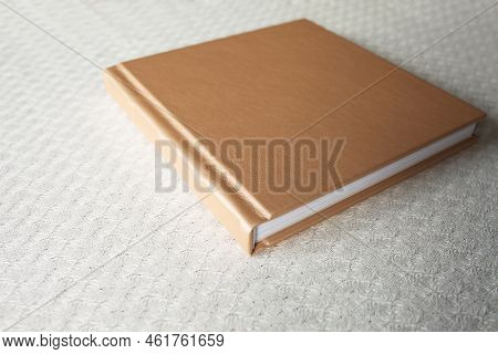 Photo Book With Leather Cover. Stylish Wedding Or Family Photo Album. Beautiful Notepad Or Photobook