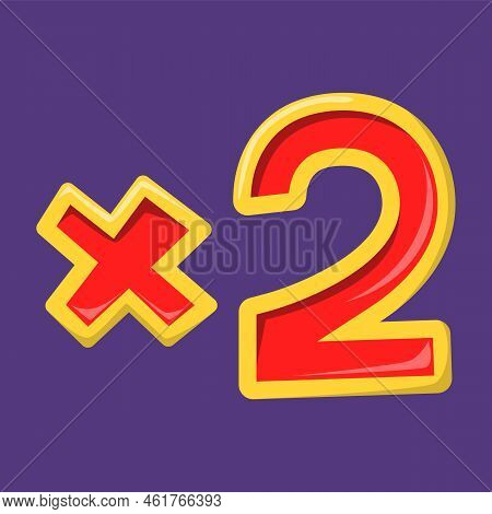 2x Game Icon. Vector Symbol Of Gambling Bonus. Lucky Number, Jackpot. Red And Yellow Text.