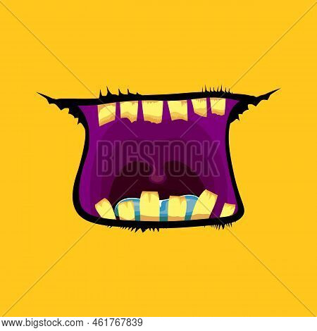 Vector Cartoon Funny Zombie Monster Open Mouth With Rotten Teeth Isolated On Orange Background. Vect