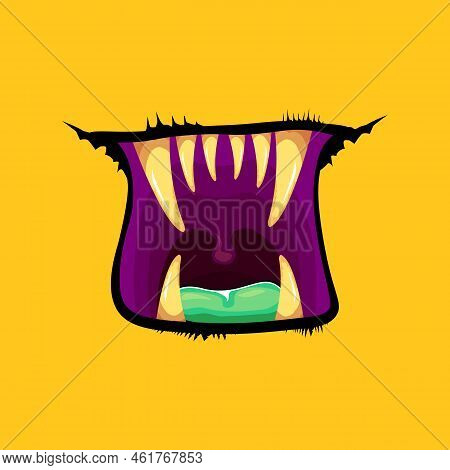 Vector Cartoon Funny Zombie Monster Open Mouth With Rotten Teeth Isolated On Orange Background. Vect