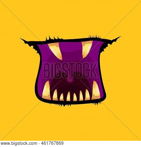 Vector Cartoon Funny Zombie Monster Open Mouth With Rotten Teeth Isolated On Orange Background. Vect