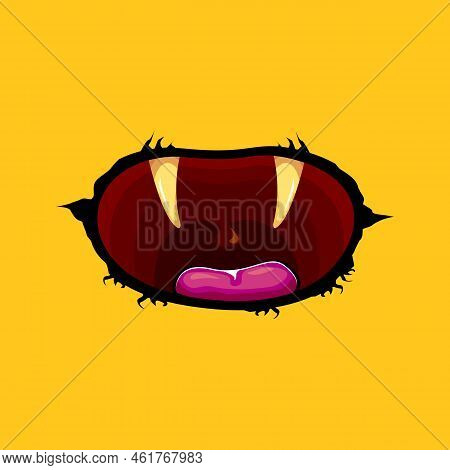 Vector Cartoon Funny Zombie Monster Open Mouth With Rotten Teeth Isolated On Orange Background. Vect
