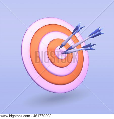 Dart Arrow Hit The Center Of Target. Target Isolated Vector 3d Icon. Dart Arrow Isolated 3d Illustra