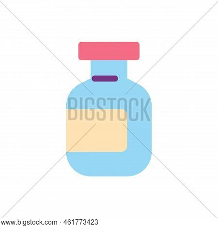Medication Bottle Flat Color Ui Icon. Drug Package. Liquid Remedy And Solid Tablets. Simple Filled E