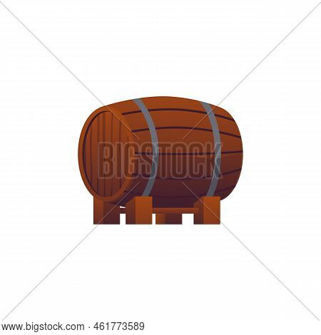 Old Barrel Of Beer, Flat Vector Illustration Isolated On White Background.