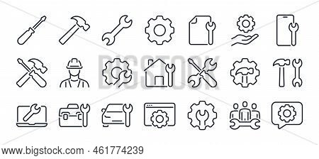 Repair Concept Editable Stroke Outline Icons Set Isolated On White Background Flat Vector Illustrati