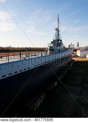 Old Submarine Of Us Navy At The Museum In Mobile, Al.